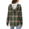 thumbnail image 5 of WTOBBY Women's Lightweight Long Sleeve Pullover with Pockets Preppy Graphic Hoodie, Raglan Sleeve Design with Retro Buttons, Plaid Pattern for Fashionable Casual Apparel,Dark Green XL, 5 of 5