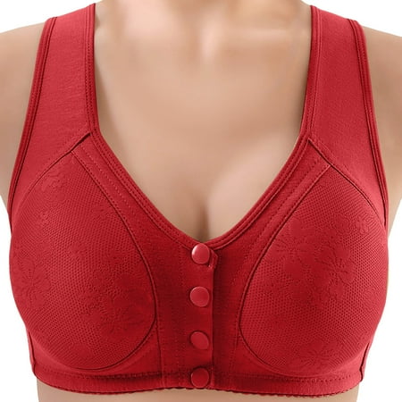 Sopiago Support Bras for Older Women Breathable Front Close Button Bras  Full Coverage Comfort No Underwire Front Buckle Corset Bra Red 46