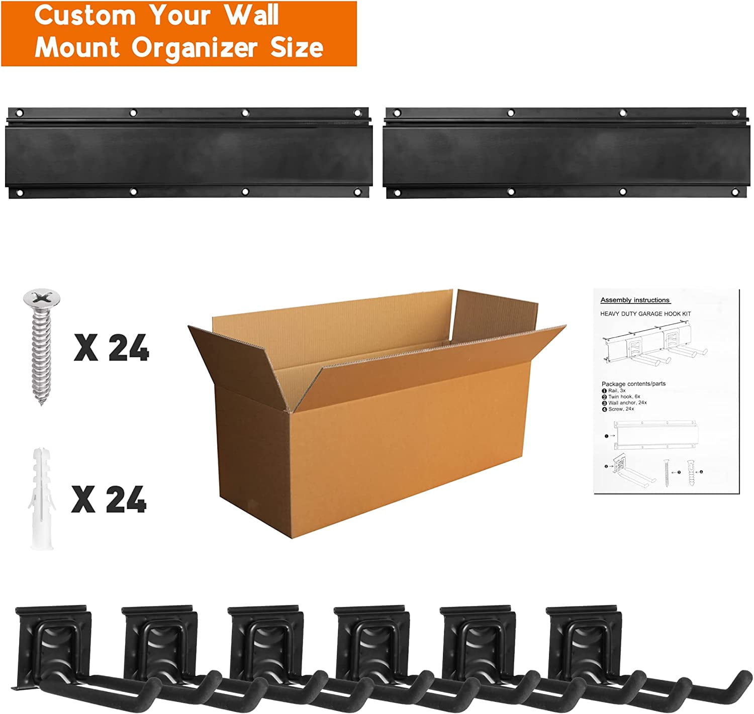 Garden Tool Organizer Wall Mount 6 Hooks, Heavy Duty Metal Racks Holder for Garage Yard Garden Tools
