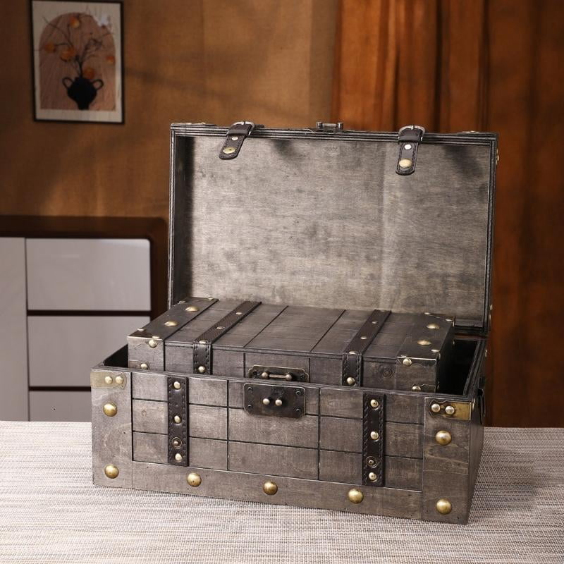 ANXPTIME Wooden Trinket Box with Lock Storage Chest for Jewelry Photos Props Display