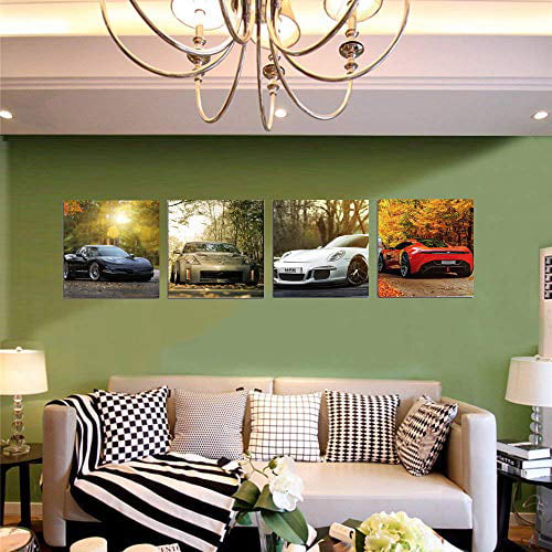 Cairnsi 4 Piece Modern Framed Landscape Artwork Giclee Canvas Prints Pictures Paintings on Canvas Wall art for Living Room Bedroom Home Office Decorations，Sports car