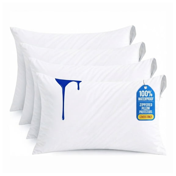 Waterproof Pillow Protectors with Zipper, Pack of 4 Queen Size Pillow Covers, Breathable & Noiseless Pillowcases