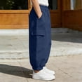 thumbnail image 4 of Amidoa Boys Cotton Linen Cargo Pants- Casual Elastic waist Lightweight Relaxed Fit Kids Summer Joggers Blue Size 6-14, 4 of 6