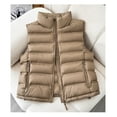 thumbnail image 2 of Women's Quilted Puffer Vests Lightweight Warm Soft Sleeveless Jacket Casual Full Zip Coat Outerwear with Multi Pockets (L, Khaki), 2 of 3