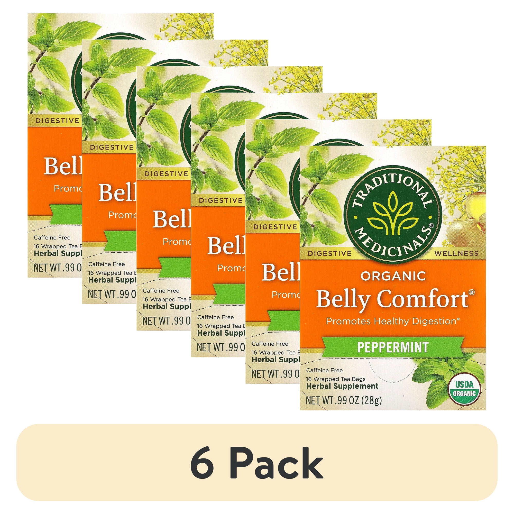 (6 pack) Traditional Medicinals Herbal Tea, Organic Belly Comfort Tea Bags, 16 Count