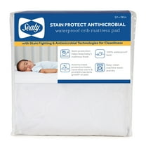 Sealy Stain Protect Antimicrobial Waterproof Crib / Toddler Mattress Pad, White, 52" L x 28" W