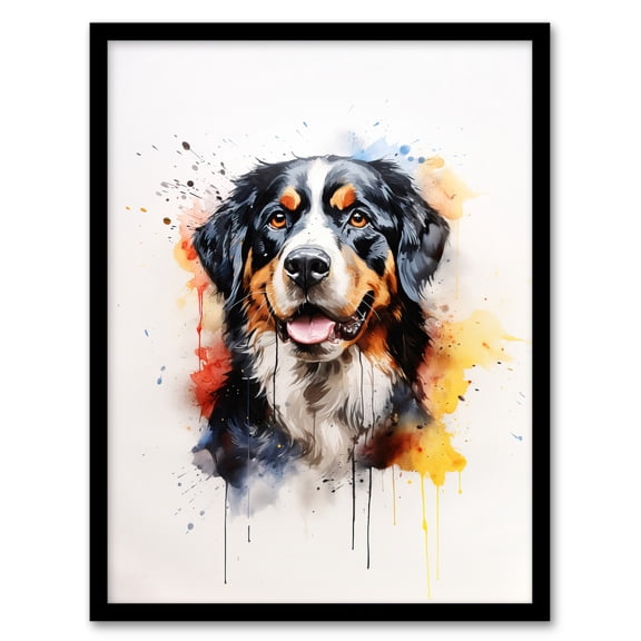Bernese Mountain Lovers Gift Watercolour Pet Portrait Painting Artwork Art Print Framed Poster Wall Decor 12x16 inch