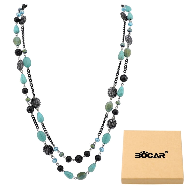 Bocar Bohemian Statement Necklace, Double-Strand Crystal Beaded photo 1