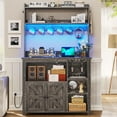 thumbnail image 7 of Itaar Coffee Bar Cabinet, Bakers Rack with Power Outlet and Storage, Farmhouse Microwave Stand Kitchen Cabinet with Hutch, LED Lights, Wine Glass Holder and 8 Hooks (Grey), 7 of 7