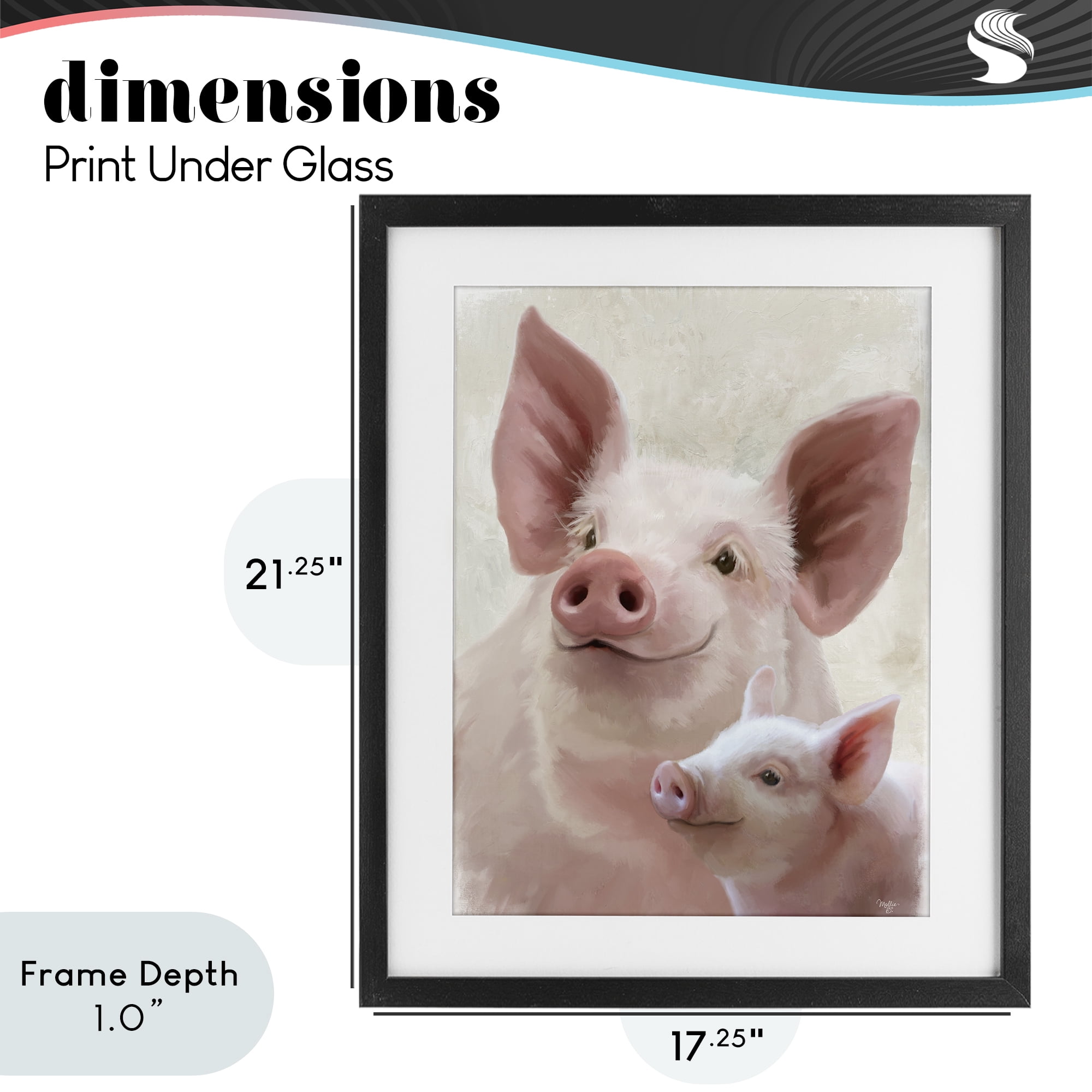 Stupell Industries Piglet & Mom Portrait Black Framed Print Under Glass, design by Mollie B.