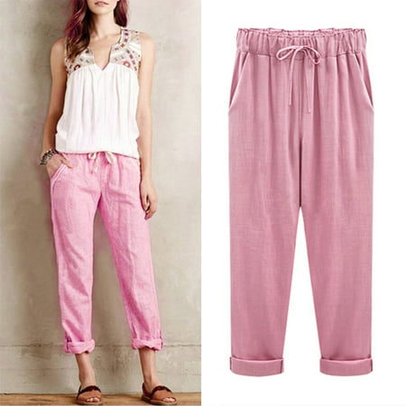 

Women Plus Size Cuffed Ankle Length Cropped Pants Solid Color Loose Casual Harem