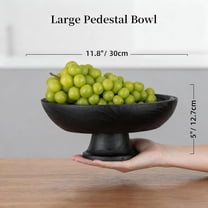 Decorative Wood Bowl for Centerpiece: Wooden Black Pedestal Bowl Decor for Entry Way Table - Large Coffee Table Decor Dough Bowl for Fruit, Keys