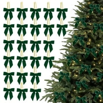 Luxcidy 24PCS Bhristmas Bows, Burgundy Red Velvet Bows for Christmas Tree, 3.1" Small Velvet Ribbon Bows for Gift Wrapping, Mini Bows for Crafts, Bow Decorations(Green)