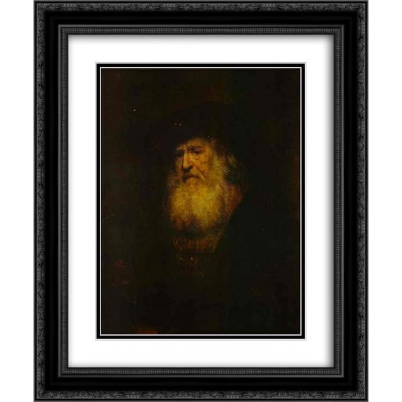 Rembrandt 2x Matted 20x24 Black Ornate Framed Art Print 'Portrait of a Bearded Man in Black Beret'
