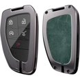 thumbnail image 3 of Key Fob Cover Compatible with Chevrolet Silverado Traverse Equinox GMC Sierra 1500 2500HD 2021-2025 Leather/Zinc Alloy 5 Button Keychain Case Holder Protector,Green-short Keychain, 3 of 9