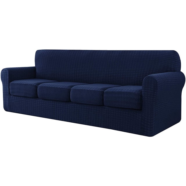 2024 Housse de Canapé Extensible Pied-de-Poule 4 Pcs Housse de Canapé avec Coussins Séparés Noir