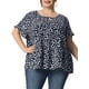thumbnail image 1 of Blusa de peplum con volantes en las mangas y cuello redondo para mujer de tallas grandes Agnes Orinda 1X en azul marino, 1 of 7