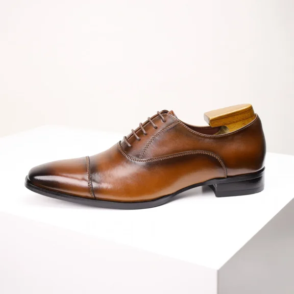 Men's Leather Formal Dress Oxfords Lace Up Shoes Wedding Brown