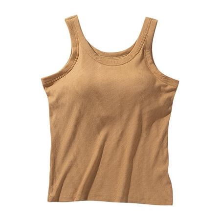 HYSYSB Camisole Tops for Women balconette Bras tank Top sleeveless Tops suspended Vest with Chest Pad Strapless Bra T Integrated Shirt with Chest Pad As a Base cotton Tank Top Women Coffee L