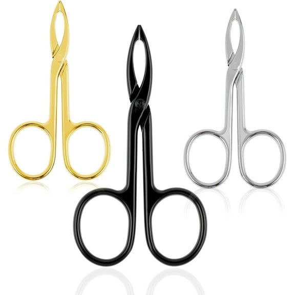 3 Packs Eyebrow Scissors Tweezers Straight Tip Handle Stainless Steel Scissor Facial Hair Tweezers Clip Plucker for Women Men Brow Hair Plucking Remover(Silver,Black,Gold)