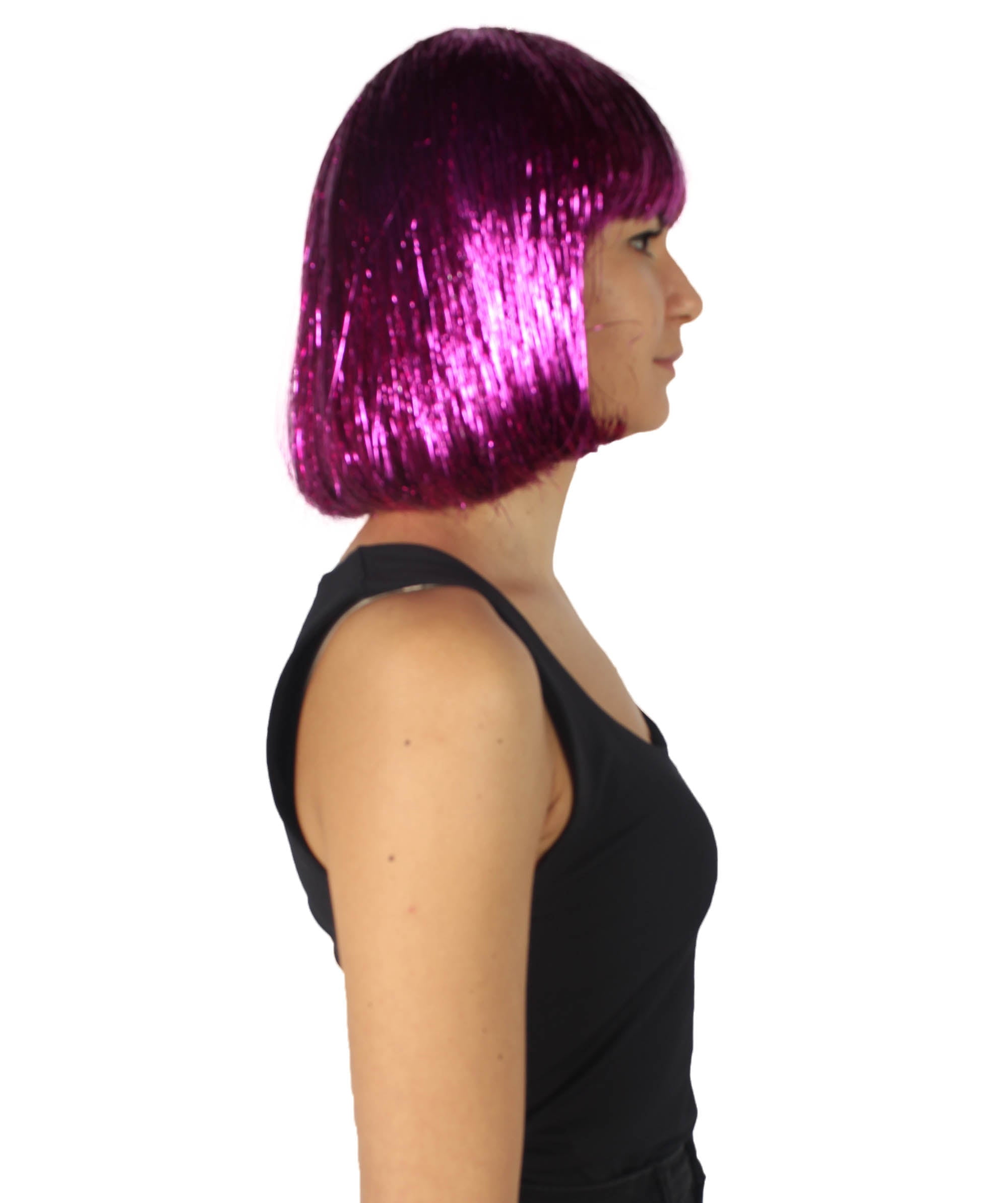 HPO Adult Women's Blue Tinsel Bob Wig - Breathable Capless Costume for Festival & Party