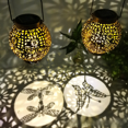 thumbnail image 1 of Lámpara solar de hierro con forma de bola colgante, diseño de libélula y mariposa, para exteriores, césped, patio, paisaje, 1 of 2