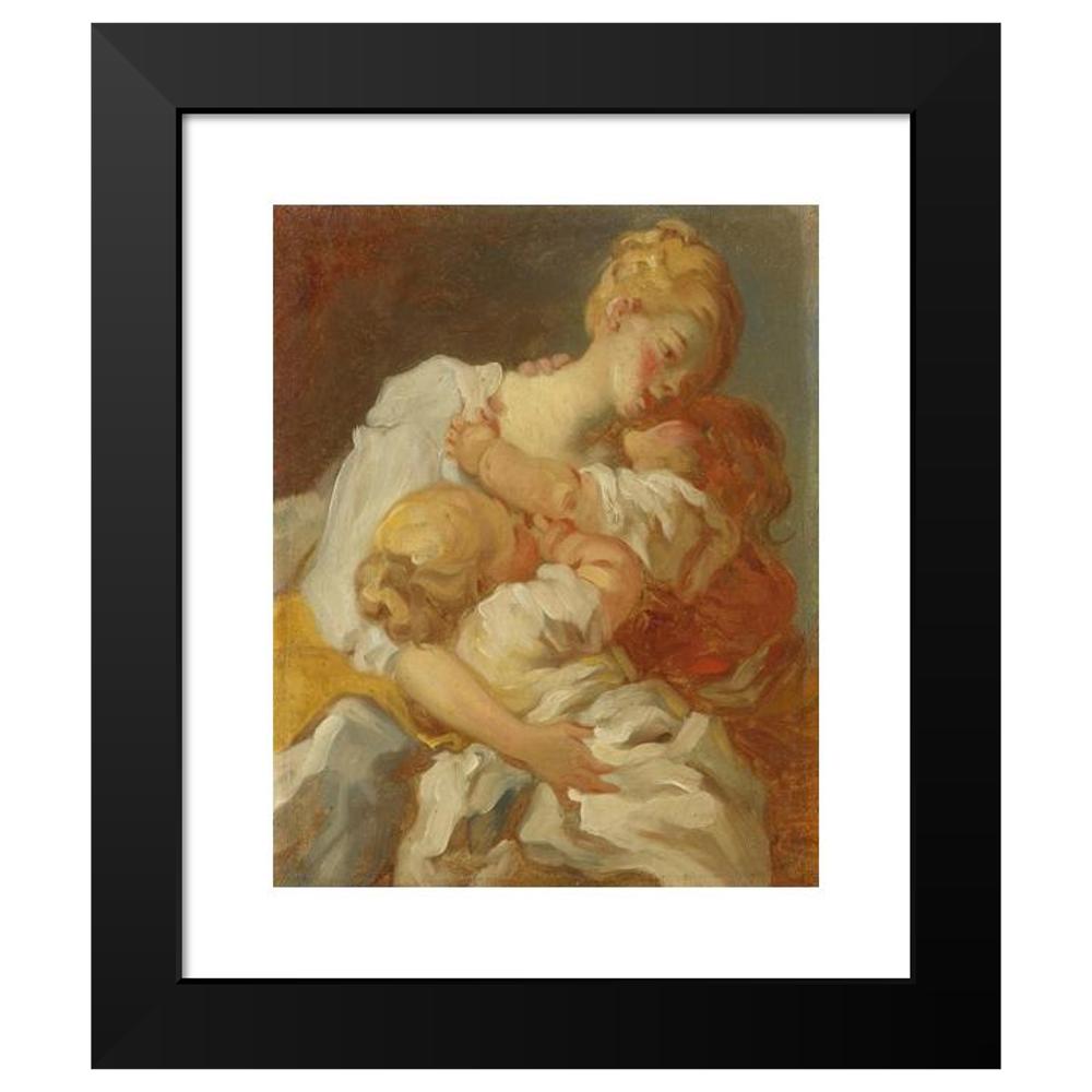 Jean-Honoré Fragonard 12x14 Black Modern Framed Museum Art Print Titled - Maternal Kisses