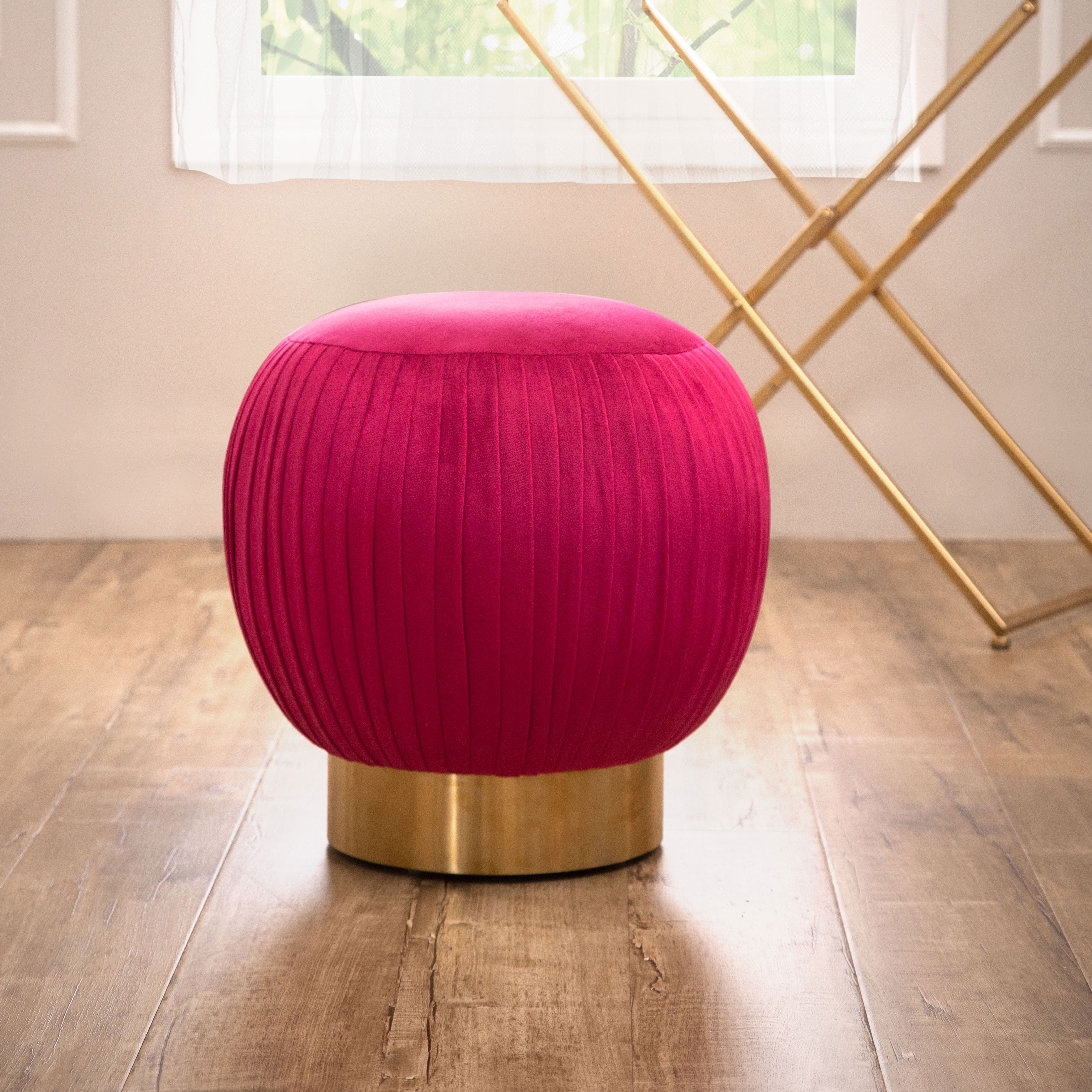 Devon and Claire Hudson Velvet Poof Ottoman, Hot Pink - Walmart.com