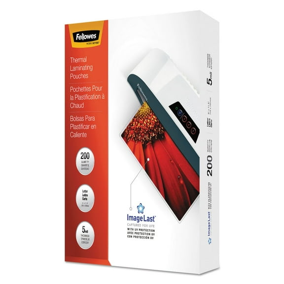 Fellowes Image Last Laminating Pouches with UV Protection, 5 Mil, 11 1/2 x 9, 200/Pack, Clear Plastic