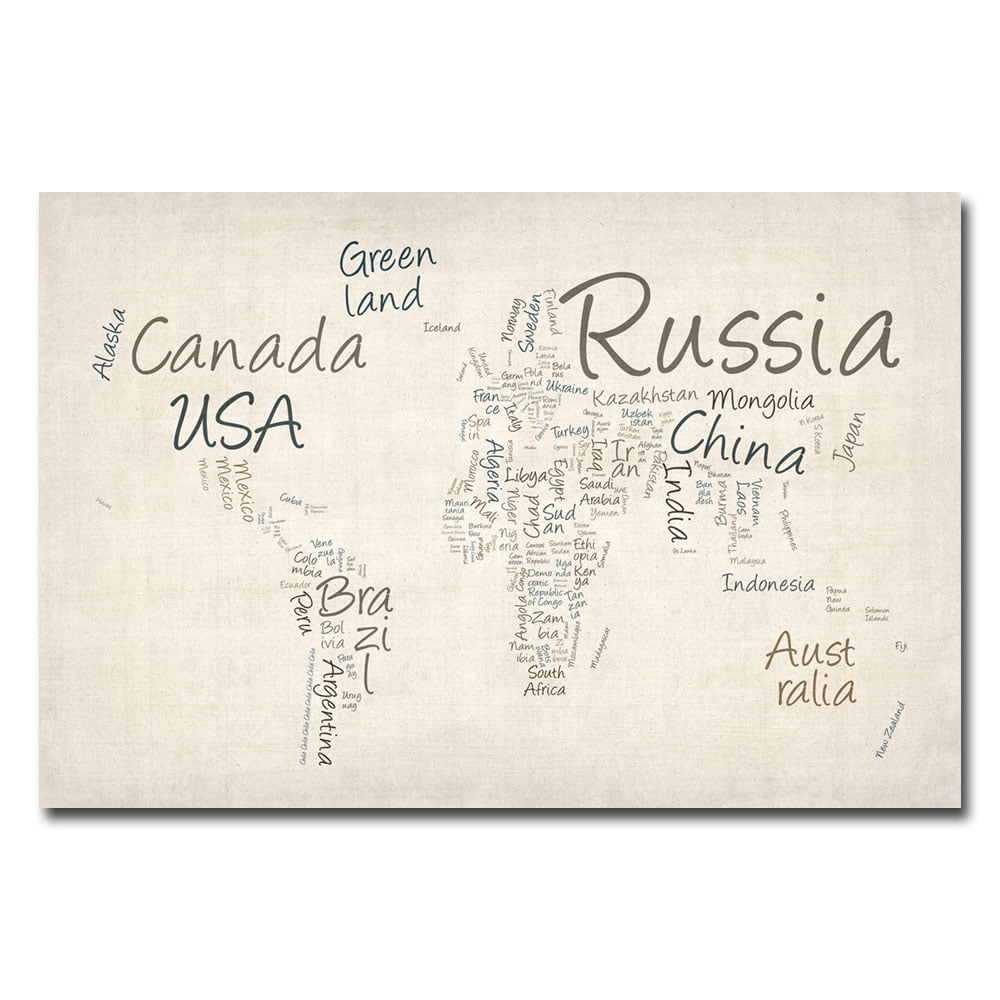 Trademark Art "Typography World Map" Canvas Art by Michael Tompsett