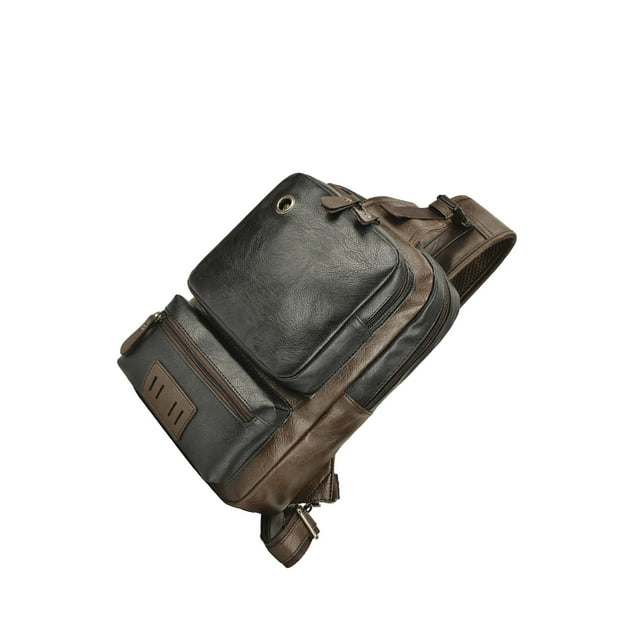 Guardoinrt Men's Sling Bag One Strap Backpack USB Charging Port PU LEATHER BAG:This Crossbody Handbag