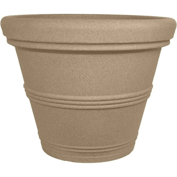 Tusco Products 13.5" x 11" Round Sandstone Plastic Rolled Rim Garden Plant Pot