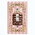 thumbnail image 1 of Metal Light Switch Plate Cover Naked Marshmallow Chocolate Cake Striped Wallpaper Pink CAK056, 1 of 13