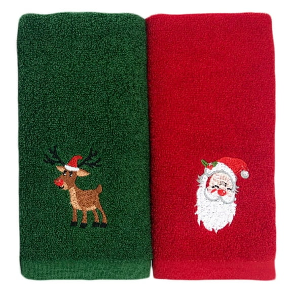 Gongc Large Christmas Bath Towel Set - Red/Beige (2pcs)