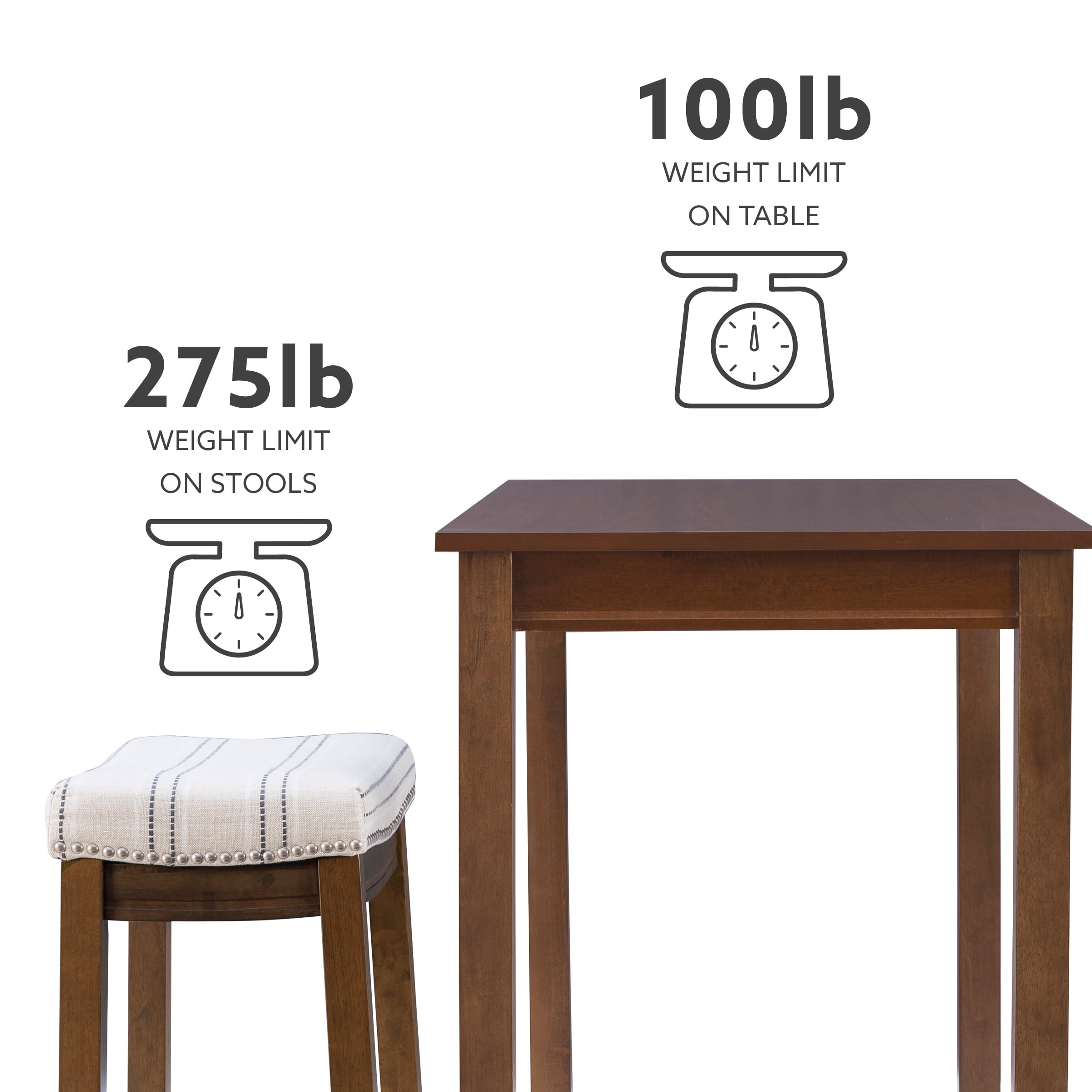 Linon Claridge 3-Piece Counter Height Tavern Set, Rustic Brown with Natural Linen Stripe