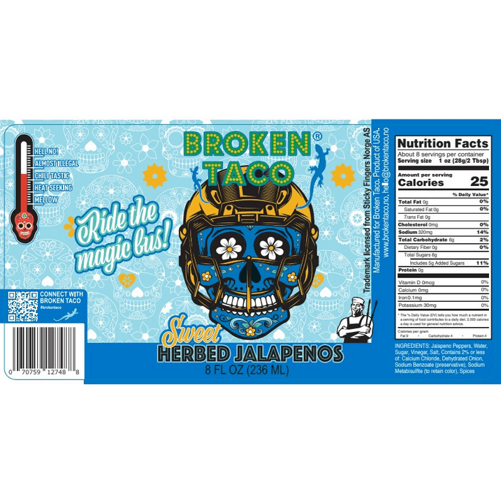 Pack of 6, Broken Taco Sweet Herbed Jalapeños, 8 oz