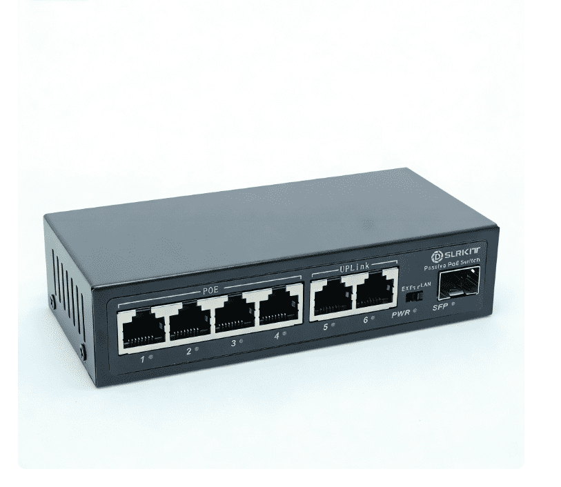DSLRKIT 7 Ports 4POE 1SFP Gigabit Ethernet Passive PoE Switch Injector 24V 72W
