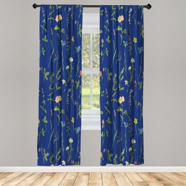 Ambesonne Floral Curtains, Spring Season Botany Artwork, Pair of 28"x63", Cobalt Blue