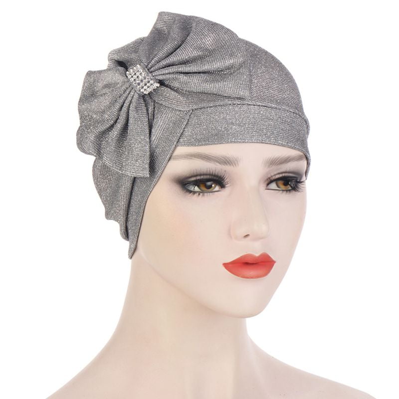 Solid Pattern Bowtie Dual Purpose Turban Hat Hijab Turban