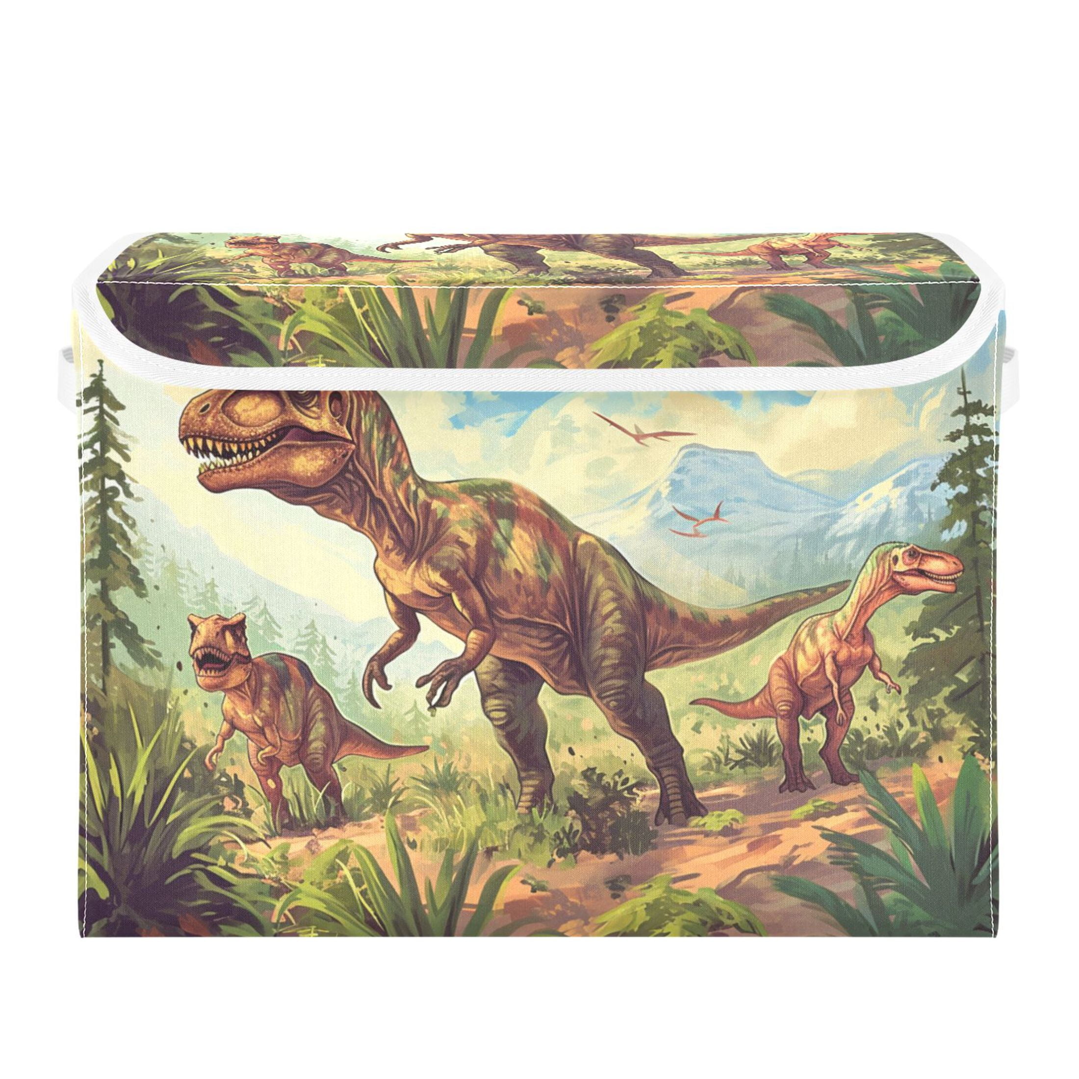 Ryvnso Dinosaur in Forest-a1 Large Lidded Foldable Storage Baskets Cubes Boxes Lids Bin for Home