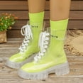 thumbnail image 2 of Fall Transparent Mid Calf Combat Boots for Women Clear Platform Chunky Rubber Rain Rainboots Ankle Booties, 2 of 6