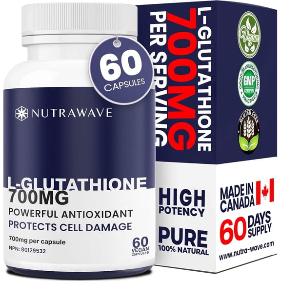 Nutrawave L-Glutathione 700 mg – Antioxidant Support for Skin & Immune Health, Fermentation-Sourced, 60 Vegan Capsules, Non-GMO, Gluten-Free, Made in Canada