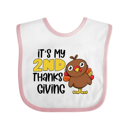 

Inktastic It s My 2nd Thanksgiving Cute Turkey Gift Baby Boy or Baby Girl Bib