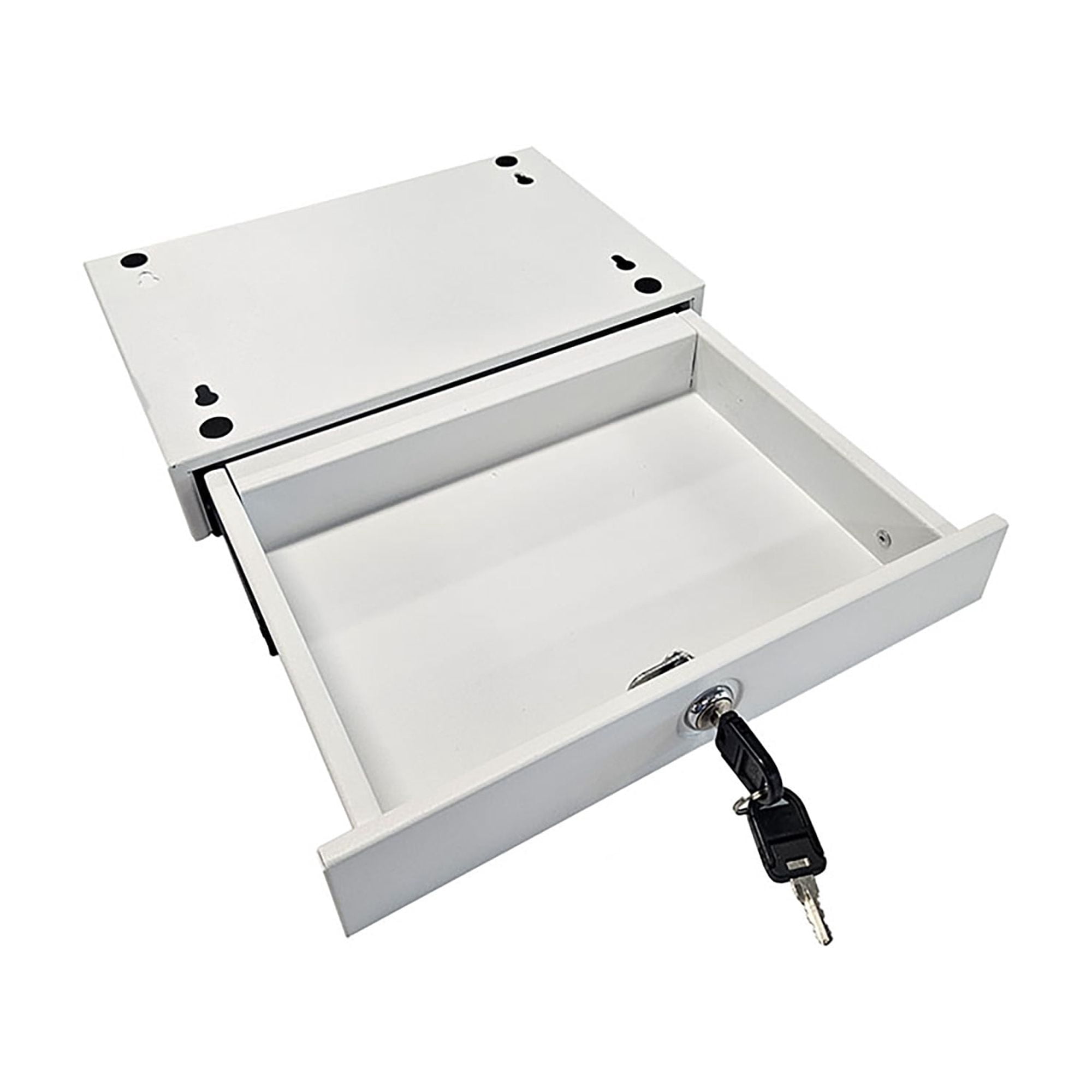 Under Desk Drawer - Locking Metal Storage Drawer with Key, Hidden Under-Surface Mount for Office Supplies & Valuables (White)