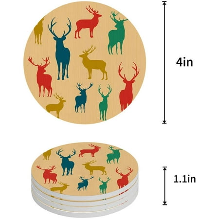 

KXMDXA Deer Set of 6 Round Coaster for Drinks Absorbent Ceramic Stone Coasters Cup Mat with Cork Base for Home Kitchen Room Coffee Table Bar Decor
