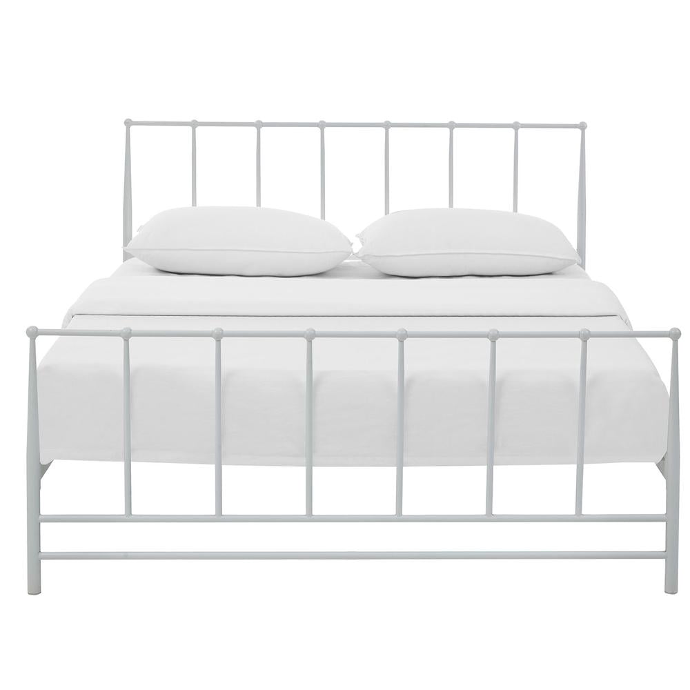 Modway Estate Modern Sturdy Powder Coated Steel Queen Bed in White