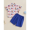 thumbnail image 4 of GXFC Toddler Baby Boys 4th of July Outfits Little Boys Short Sleeve Cow Flag Print Button Lapel Shirts Tops+Shorts Set Independence Day Summer Clothes 2Pcs 1-6T, 4 of 9