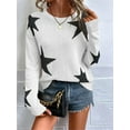 thumbnail image 3 of Women'S Star Pattern Crew Neck Drop Shoulder Casual Sweater Pullover Knitwear White M, 3 of 7