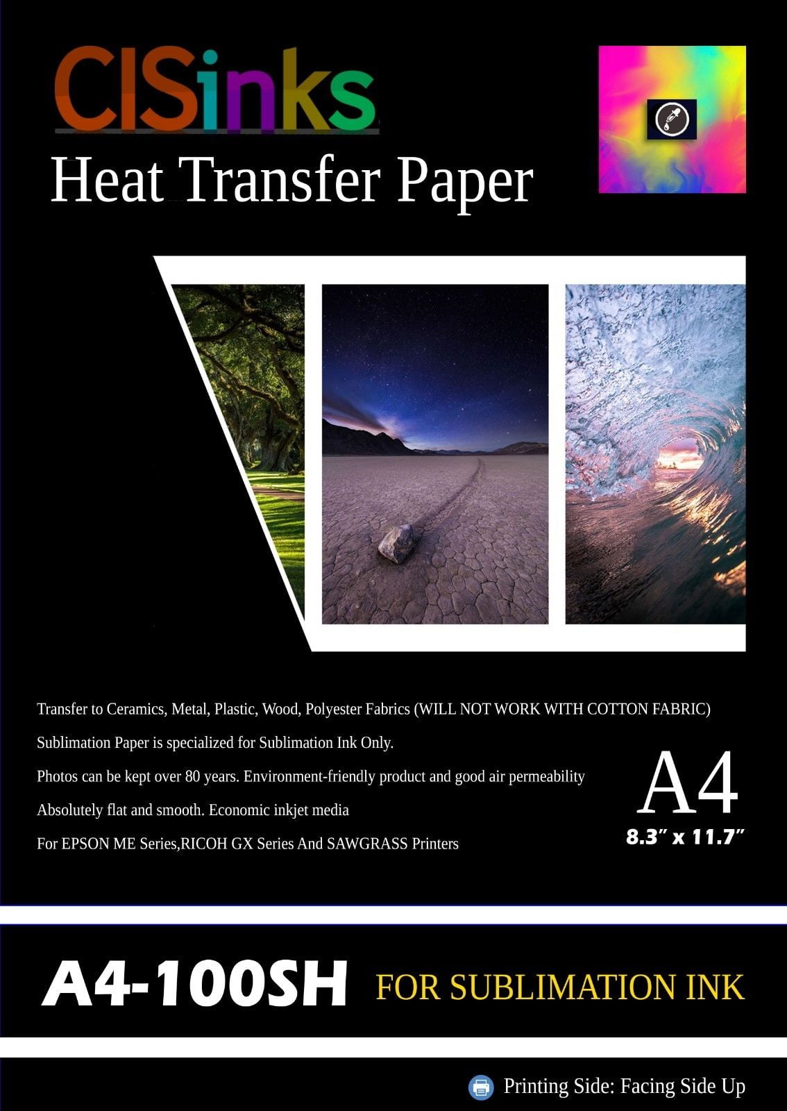 100Sh 8.5”x11” Sublimation Paper Iron On Heat Press Transfer Paper Print T-shirt 