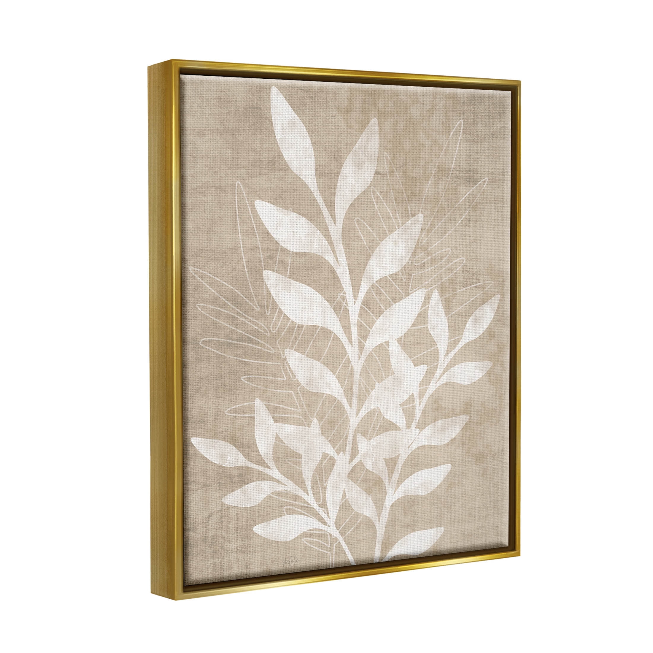 Stupell Industries Neutral Plant Leaf Collage Graphic Art Metallic Gold Floating Framed Canvas Print Wall Art, Design by Natalie Carpentieri